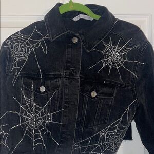 Zara Black Jean Jacket with Spider Web Design